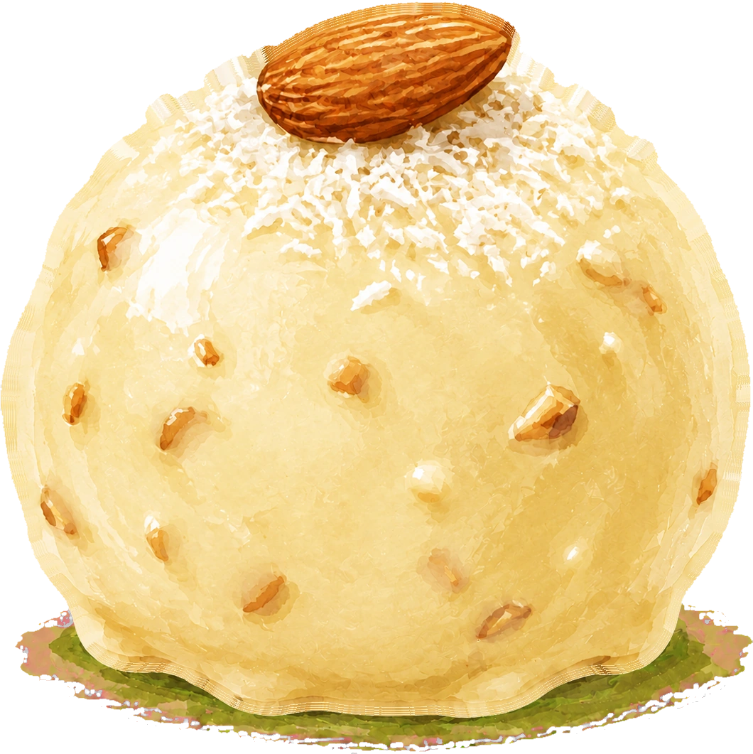 White chocolate potato pastry with coconut and almond